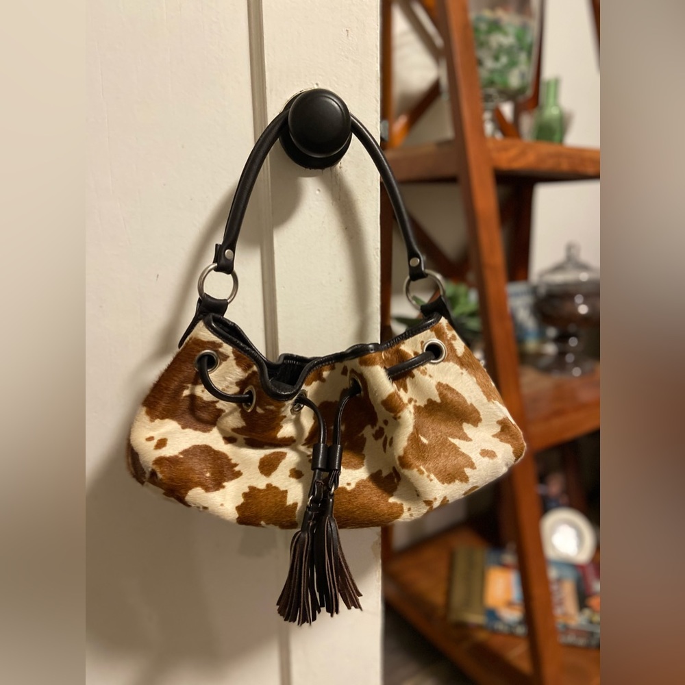 BARNEYS NEW YORK Tan & Cream Cowhide &  Leather Hobo Bag / Shoulder Bag RARE